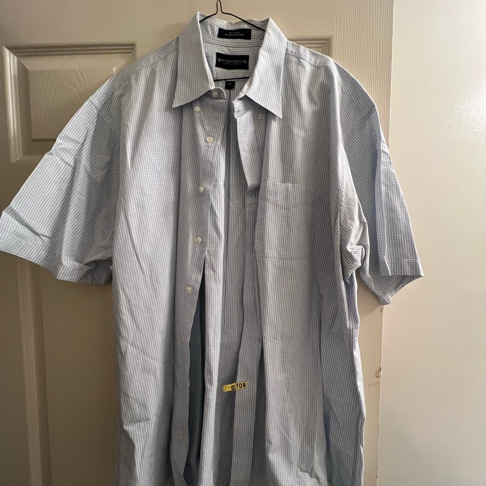 Men's Blue white checkered Short Sleeve Shirt XL